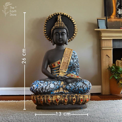 Majestic Meditating Buddha Statue Black Blue - The Earth Store - home decor